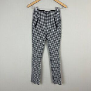 Rag & Bone Pants Womens 00 Black White Check Edgy‎ Skinny Back Zip Stretch Ankle